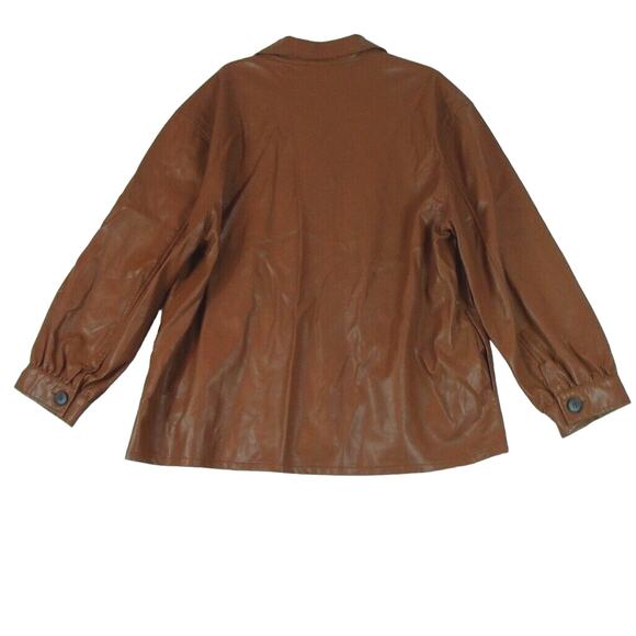 Gigio Vegan Leather Button Shirt Shacket Jacket Medium Brown Women's Size XL - Picture 2 of 13